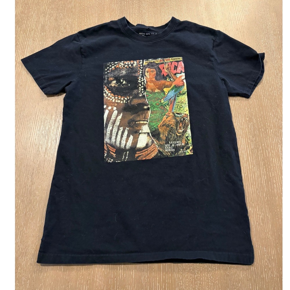 Akoo MFG Co. Men's Medium Black Graphic T-Shirt African Comic Art Streetwear